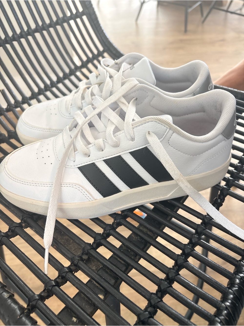 adidas womens White Sneakers with Black Stripes and Lace-Up Fit